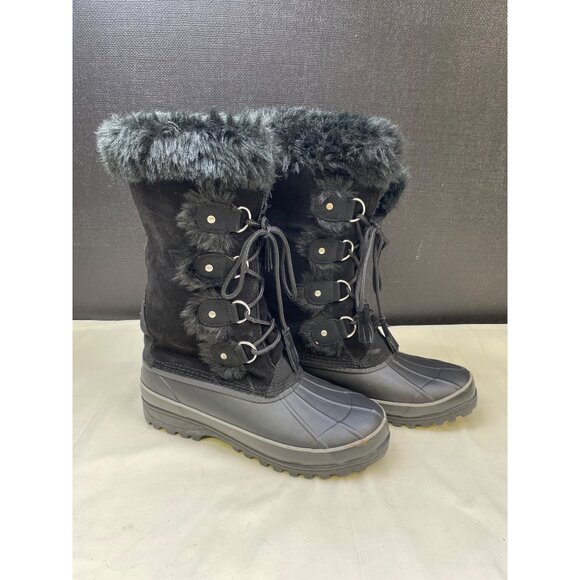 Khombu Women's Black Suede Rubber Fur Arctic Snow boots Shoes Size 10 SKU 6051 - Picture 3 of 8